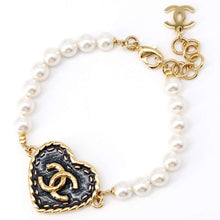 Load image into Gallery viewer, CHANEL CC Logo Heart Bracelet Gold/Blue ABC724 Metal Faux Pearl
