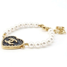 Load image into Gallery viewer, CHANEL CC Logo Heart Bracelet Gold/Blue ABC724 Metal Faux Pearl
