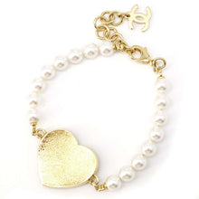 Load image into Gallery viewer, CHANEL CC Logo Heart Bracelet Gold/Blue ABC724 Metal Faux Pearl
