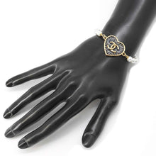 Load image into Gallery viewer, CHANEL CC Logo Heart Bracelet Gold/Blue ABC724 Metal Faux Pearl
