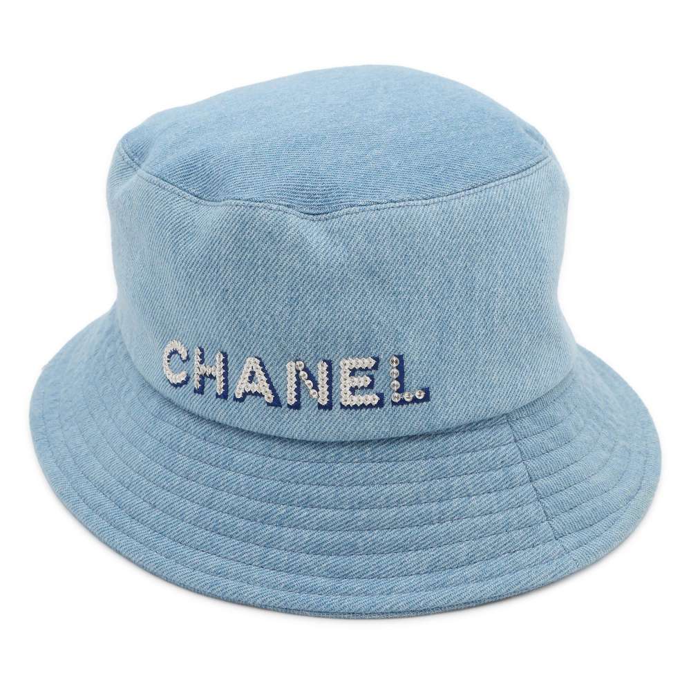 CHANEL Denim logo hat Size M Light BlueAA8088 Cotton100%