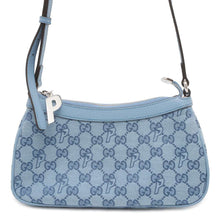 将图像加载到图库查看器中，GUCCI PALACE x GUCCI Collaboration Half Moon Mini Shoulder Bag Blue 723737 GG Canvas Leather
