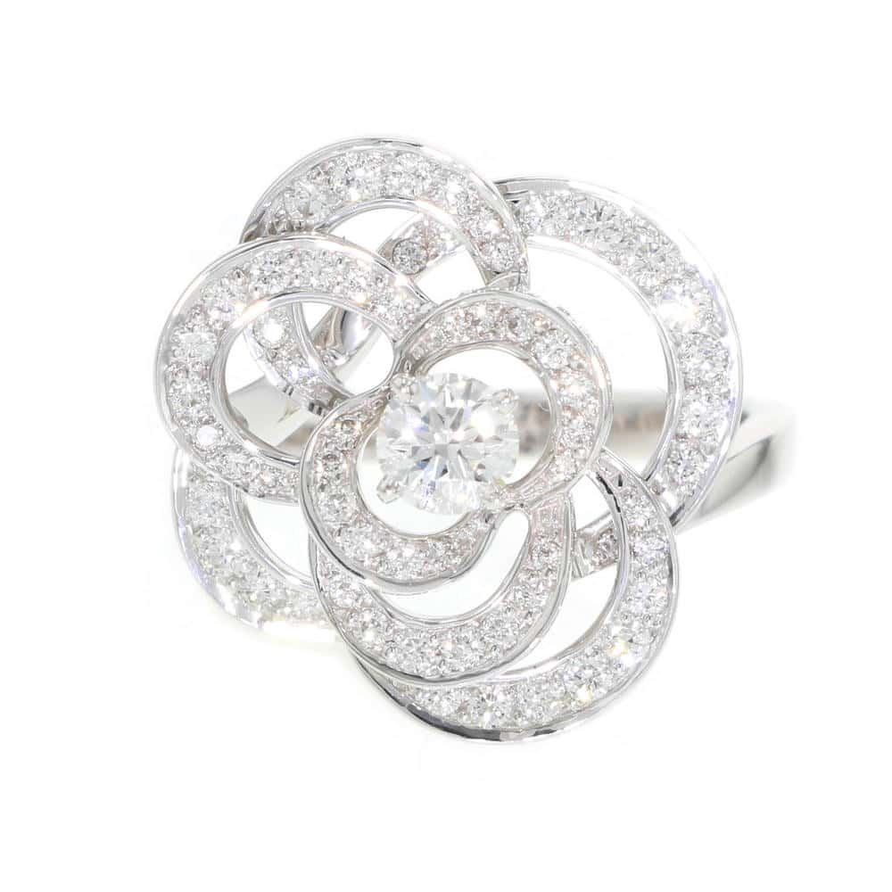 CHANEL Camellia Collection Ring Size 52/#12J2671 18K White Gold