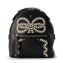 将图像加载到图库查看器中，FENDI Ribbon Pearl Backpack Black 8BZ038 Leather Faux Pearl
