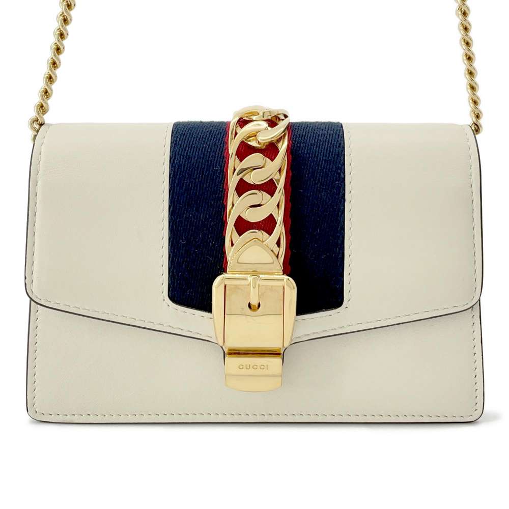 GUCCI Sylvie ChainShoulder White 494646 Leather Size Mini