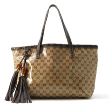 将图像加载到图库查看器中，GUCCI GG Crystal Bamboo Tassel Tote Bag Brown/Beige 354665 PVC Coated Canvas Leather
