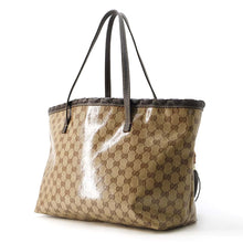 将图像加载到图库查看器中，GUCCI GG Crystal Bamboo Tassel Tote Bag Brown/Beige 354665 PVC Coated Canvas Leather
