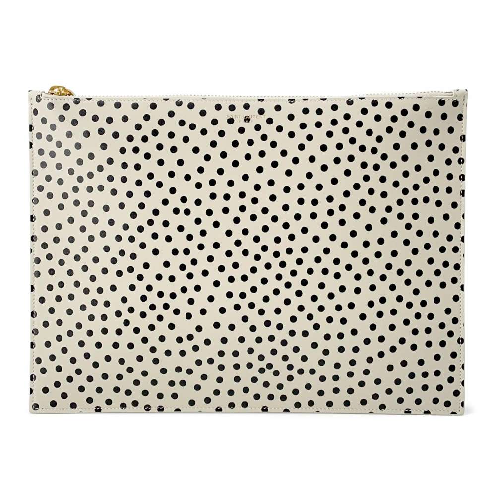 SAINT LAURENT PARIS Clutch Bag DotPattern Beige/Black 635099 Leather