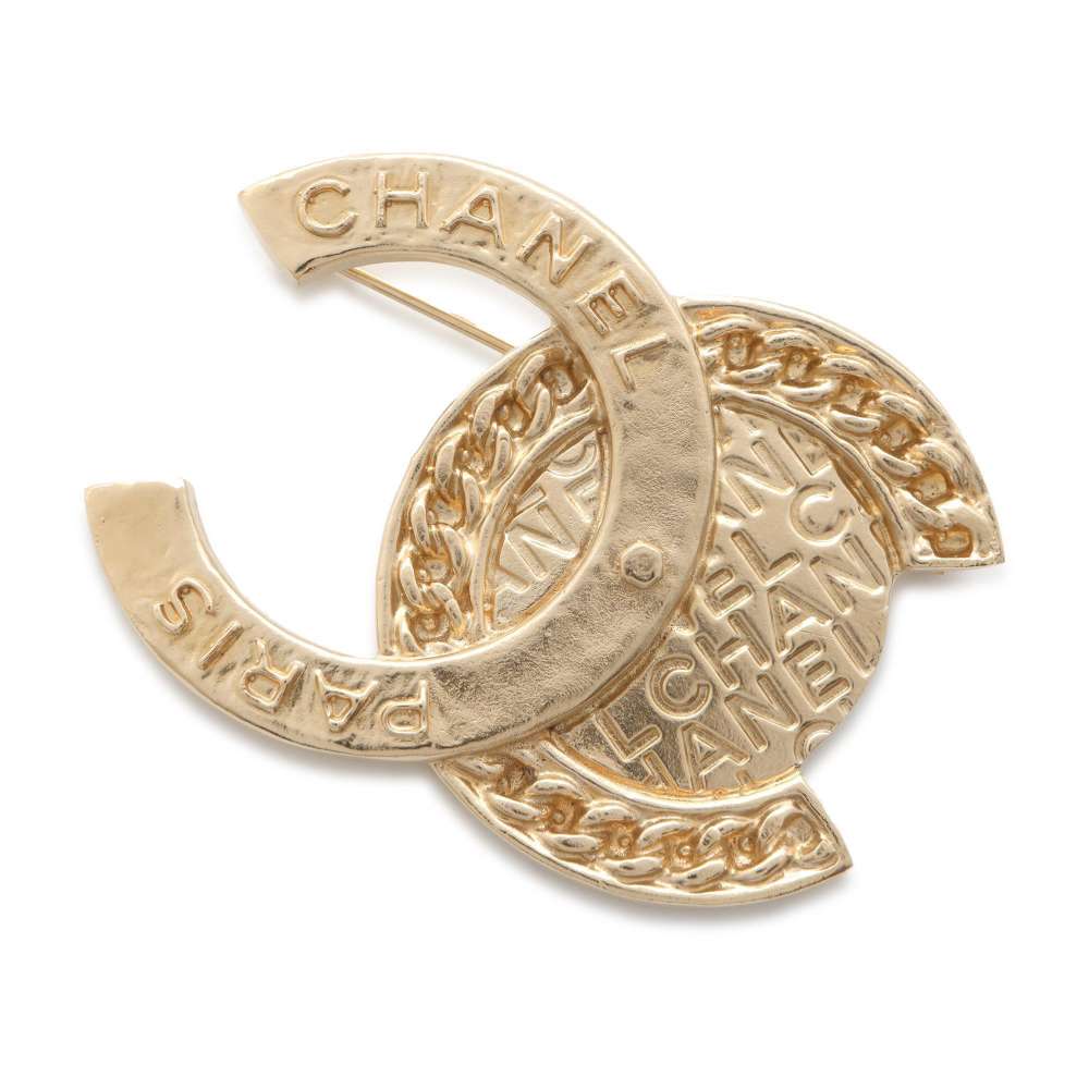 CHANEL CC Logo Brooch Gold Metal