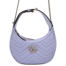 将图像加载到图库查看器中，GUCCI GG Marmont Handbag Half Moon Purple 699514 Leather
