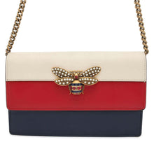 Load image into Gallery viewer, GUCCI Chain Wallet Queen Margaret Bee Red/White/Navy 476079 Leather
