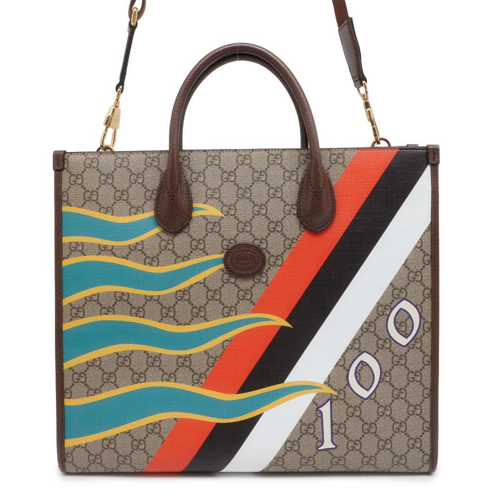 GUCCI Interlocking G Medium Tote Bag Beige/Brown/Multicolor 674148 PVC Leather