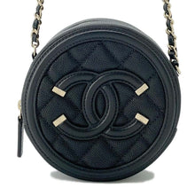 将图像加载到图库查看器中，CHANEL CCFiligree Round ChainShoulder Bag Black AP0365 Caviar Leather
