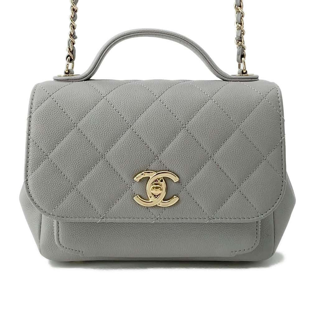 CHANEL Matelasse Business Affinity Shoulder Bag Gray A93749 Leather