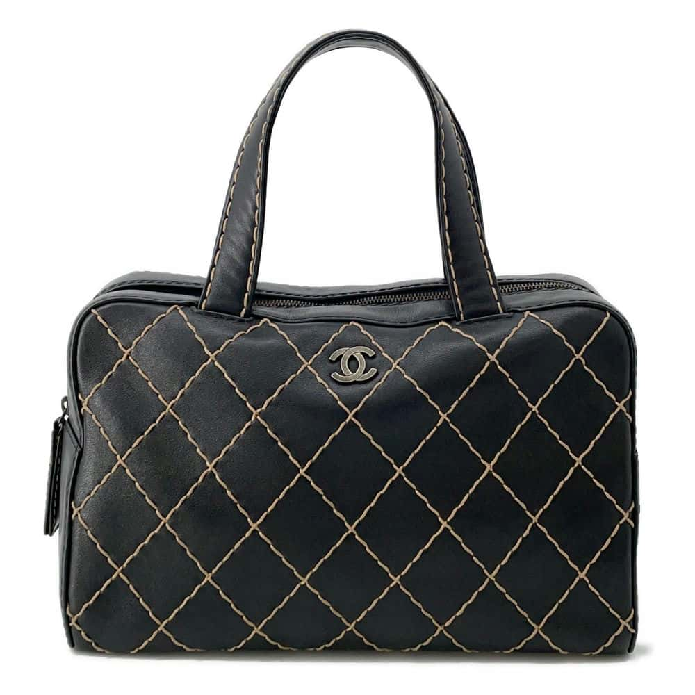 CHANEL Wild Stitch Handbag Black A14692 Leather