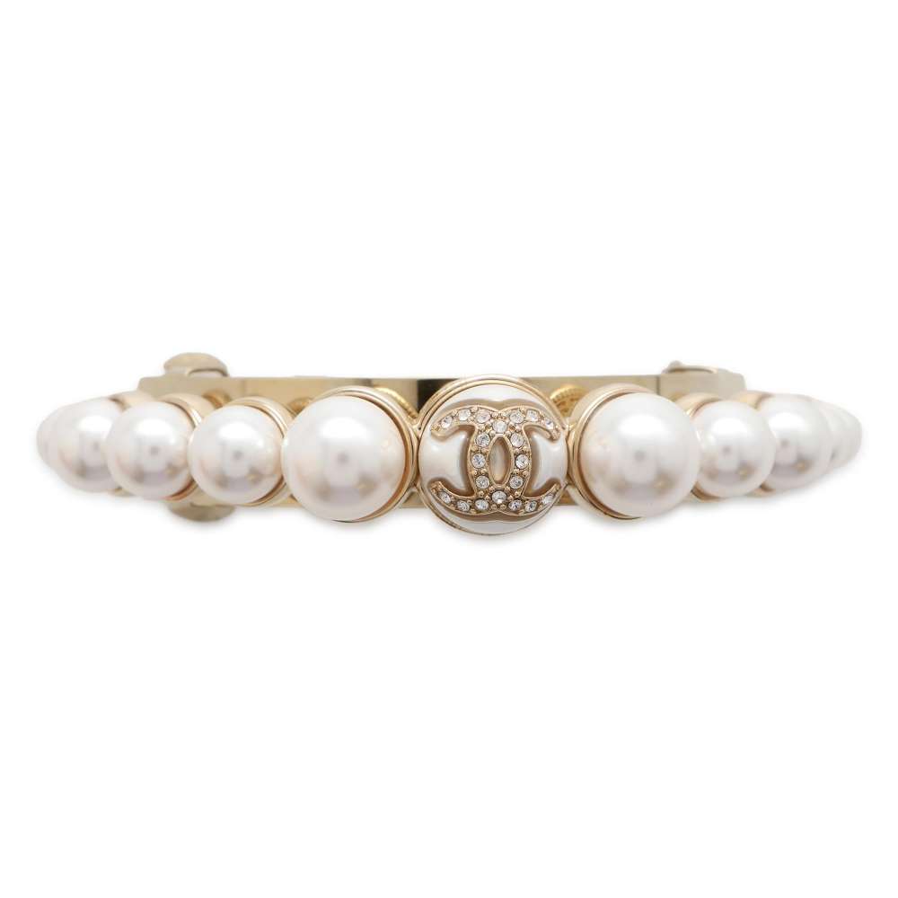 CHANEL CC Logo Valletta Gold Pearl Metal