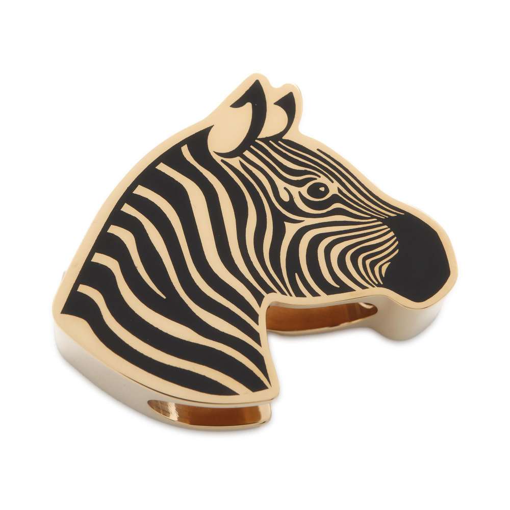 HERMES scarf ring zebra Black/Gold Metal