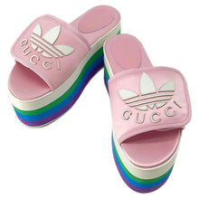 将图像加载到图库查看器中，GUCCI Adidas Collaboration Platform Sandals Pink 702294 Silk Size 37.5
