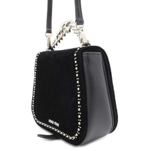 将图像加载到图库查看器中，MIUMIU Studded 2WAY Chain Handle Bag Black 5BD033 Velour Leather
