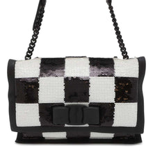 将图像加载到图库查看器中，Ferragamo Shoulder Bag White/Black 21 2488 755141 Sequins Leather
