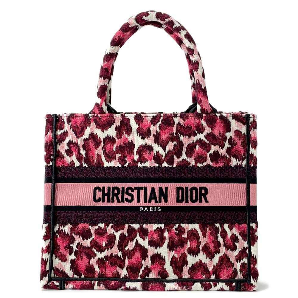 Dior Book Tote Leopard Pink Canvas Size Small