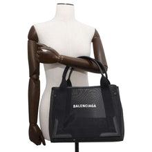 Load image into Gallery viewer, BALENCIAGA Navy Cabas Mesh Black339933 Leather Polyester
