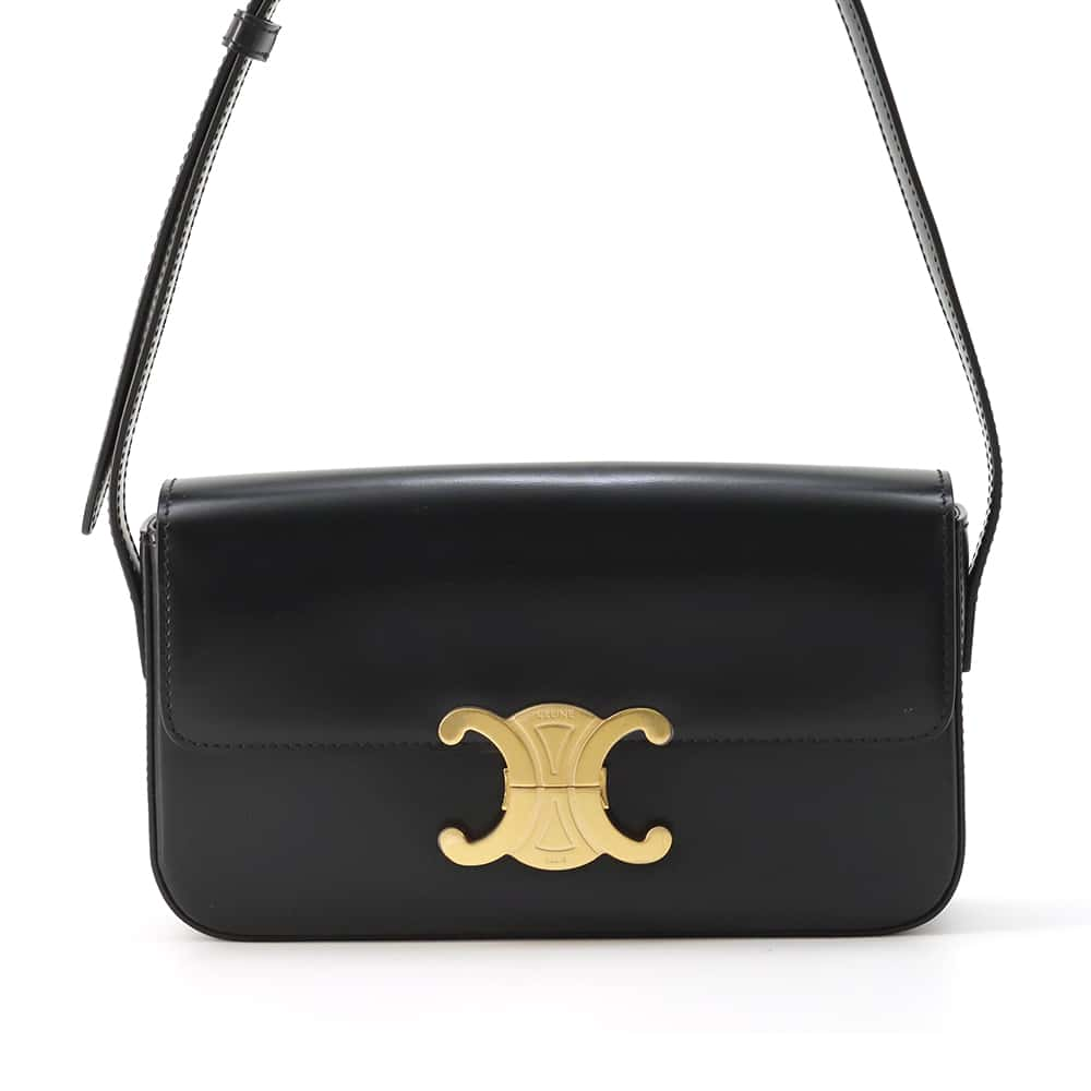 CELINE Triomphe Claude Shoulder Bag Black 194143BF4 Calf Leather