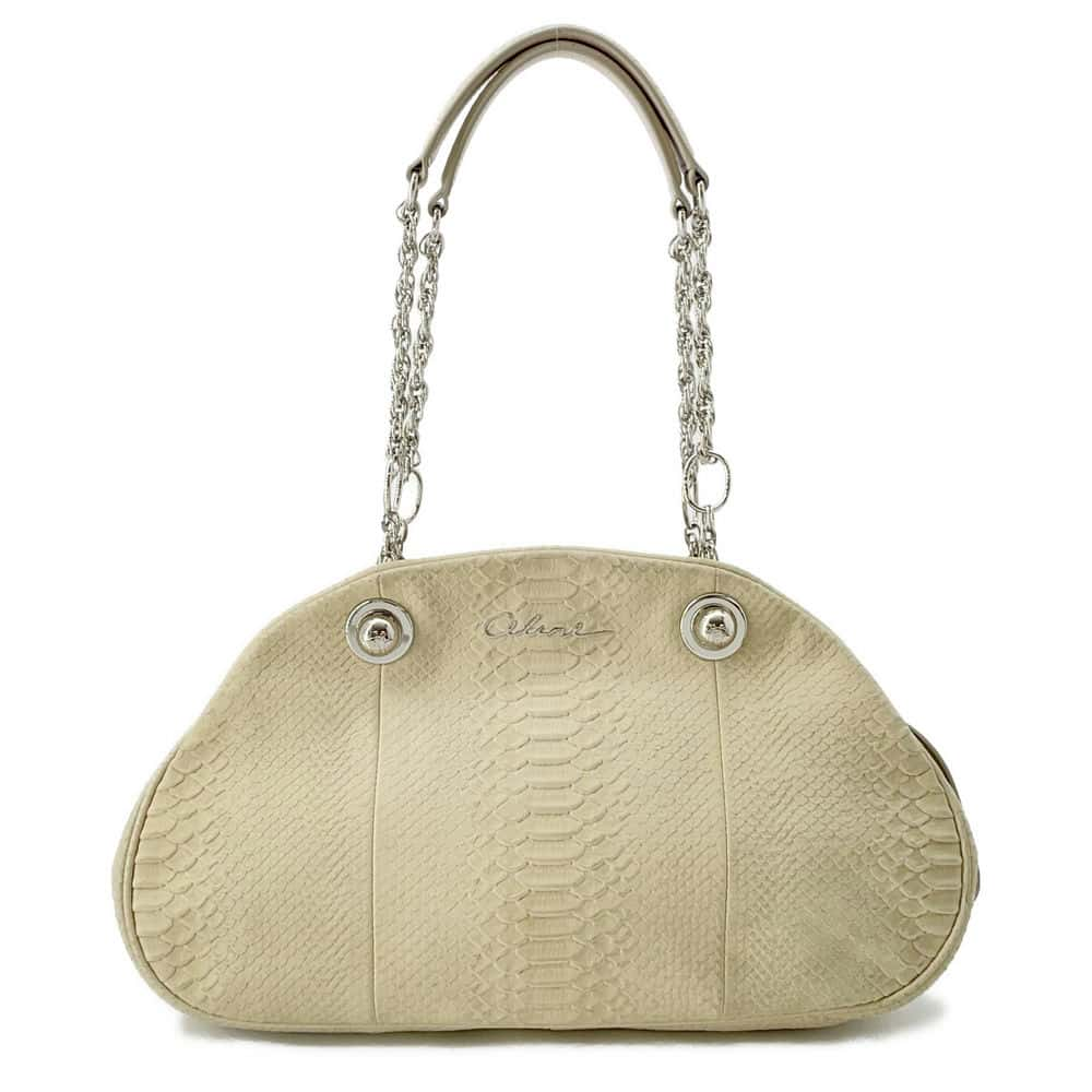 CELINE ChainTote Bag Beige Embossed Leather