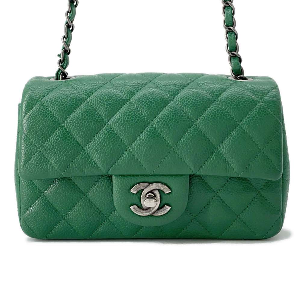 CHANEL Matelasse ChainShoulder Bag Green A69900 Caviar Leather Size 20