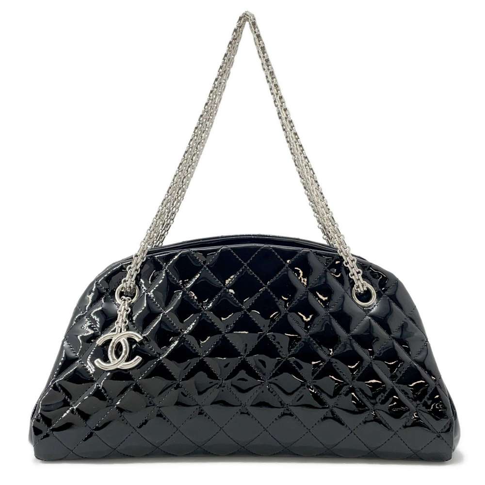 CHANEL Mademoiselle Bowling Bag Black A49854 Patent Leather