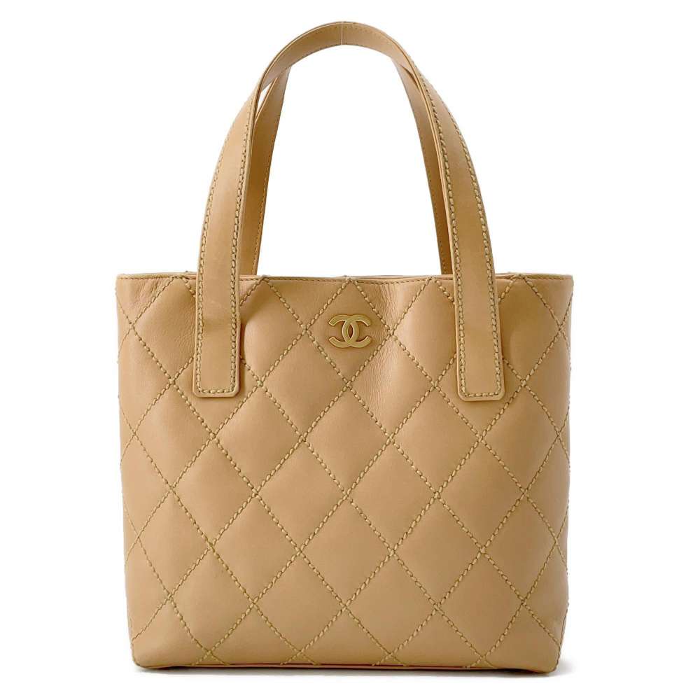 CHANEL Matelasse Wild Stitch Handbag Beige A18126 Leather