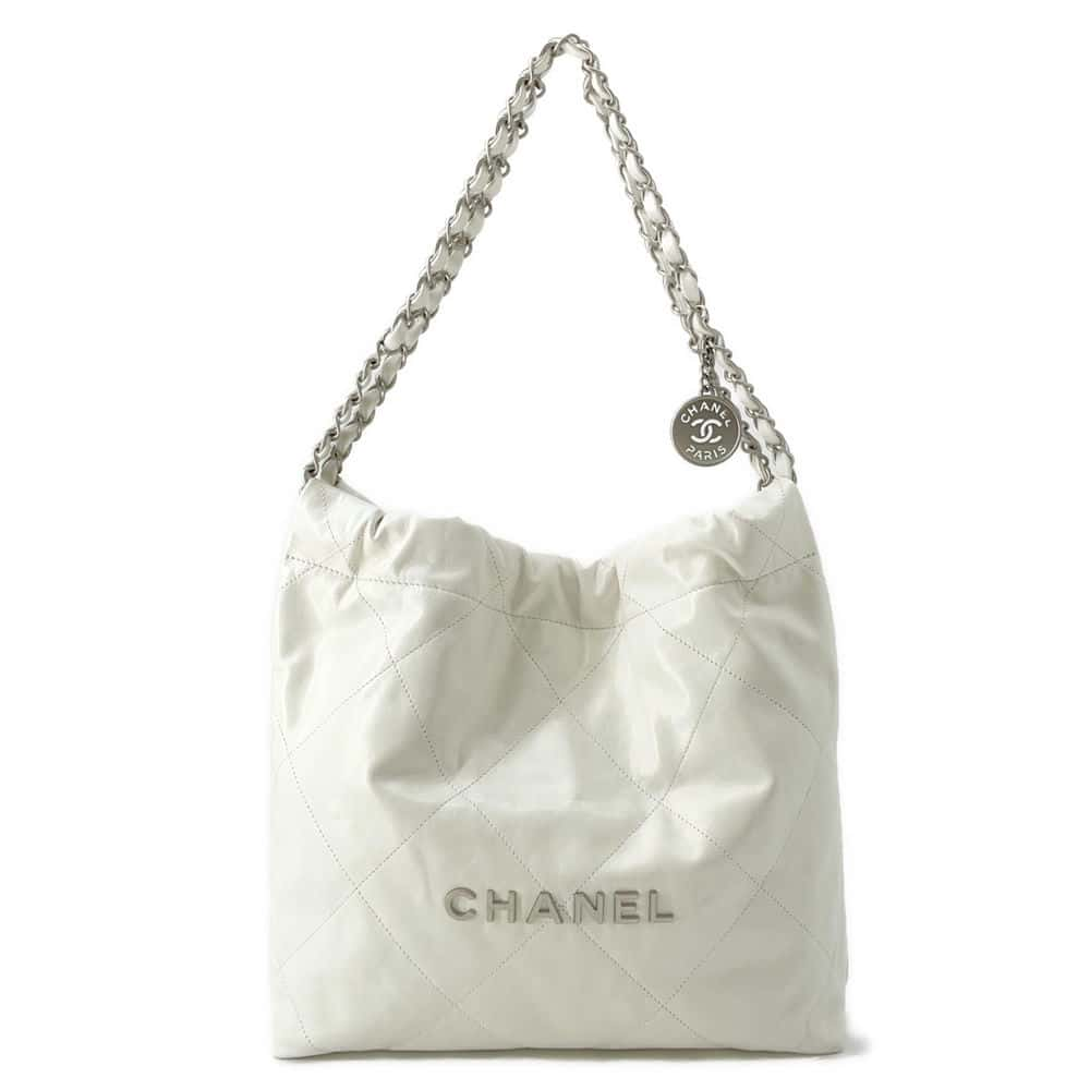 CHANEL CHANEL22 Handbag White AS3260 Shiny Calf Leather Size Small