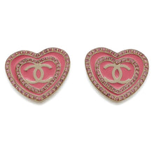 Load image into Gallery viewer, CHANEL CC Logo Heart Earrings Pink Metal Rhinestone
