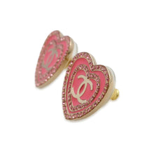 Load image into Gallery viewer, CHANEL CC Logo Heart Earrings Pink Metal Rhinestone
