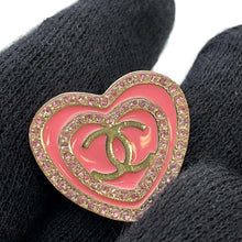 将图像加载到图库查看器中，CHANEL CC Logo Heart Earrings Pink Metal Rhinestone
