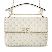 将图像加载到图库查看器中，Valentino Garavani Rock Studded Spike 2WAY ChainShoulder Bag Ivory Leather
