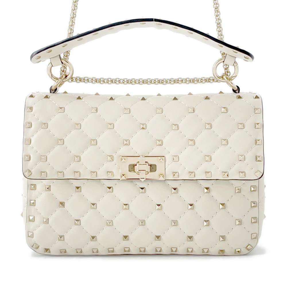 Valentino Garavani Rock Studded Spike 2WAY ChainShoulder Bag Ivory Leather