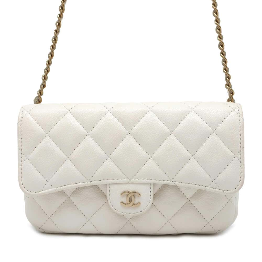 CHANEL Matelasse Flap Phone Case White AP2096 Caviar Leather