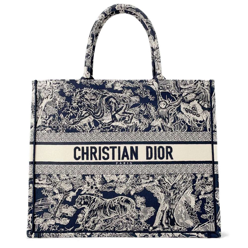 Dior Book Tote Reverse Toile de Jouy Embroidery Navy/White M1286ZRGO Canvas Size Large