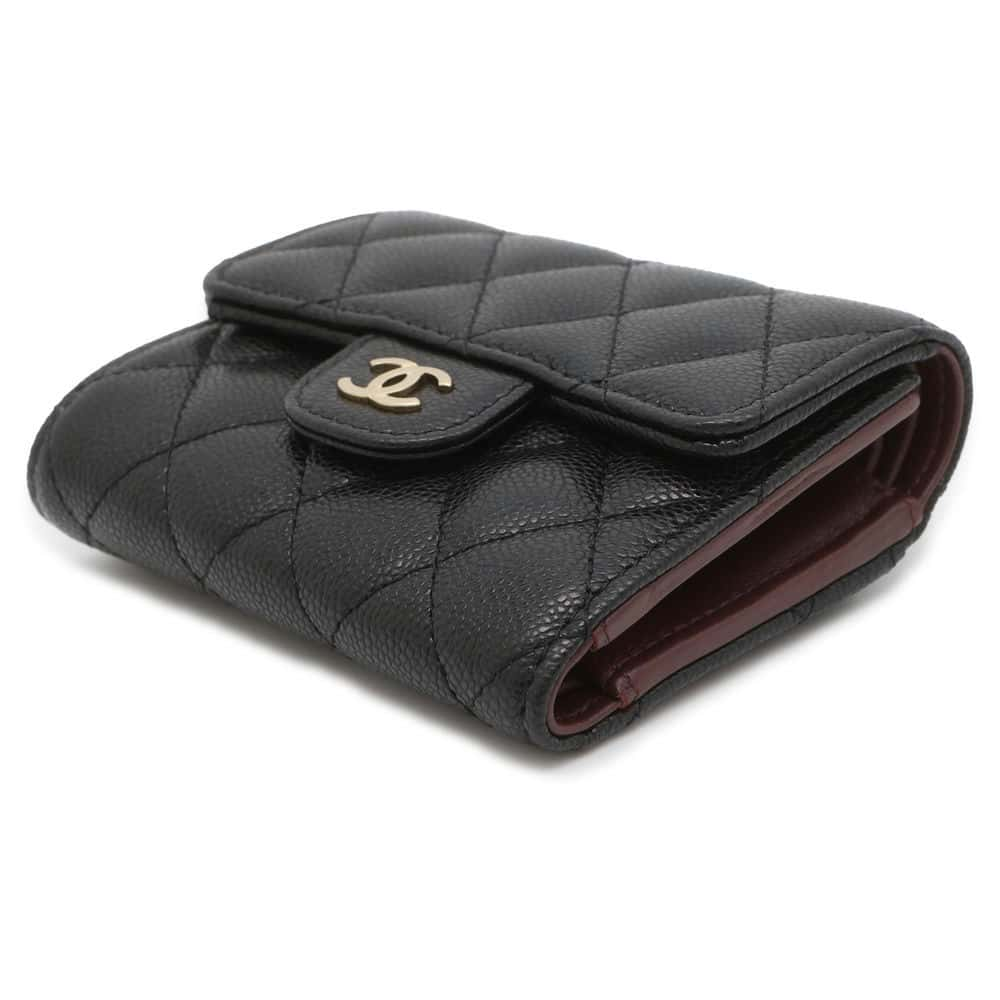 CHANEL Tri-fold Wallet Classic Small Flap Wallet Black AP0229 Caviar Leather