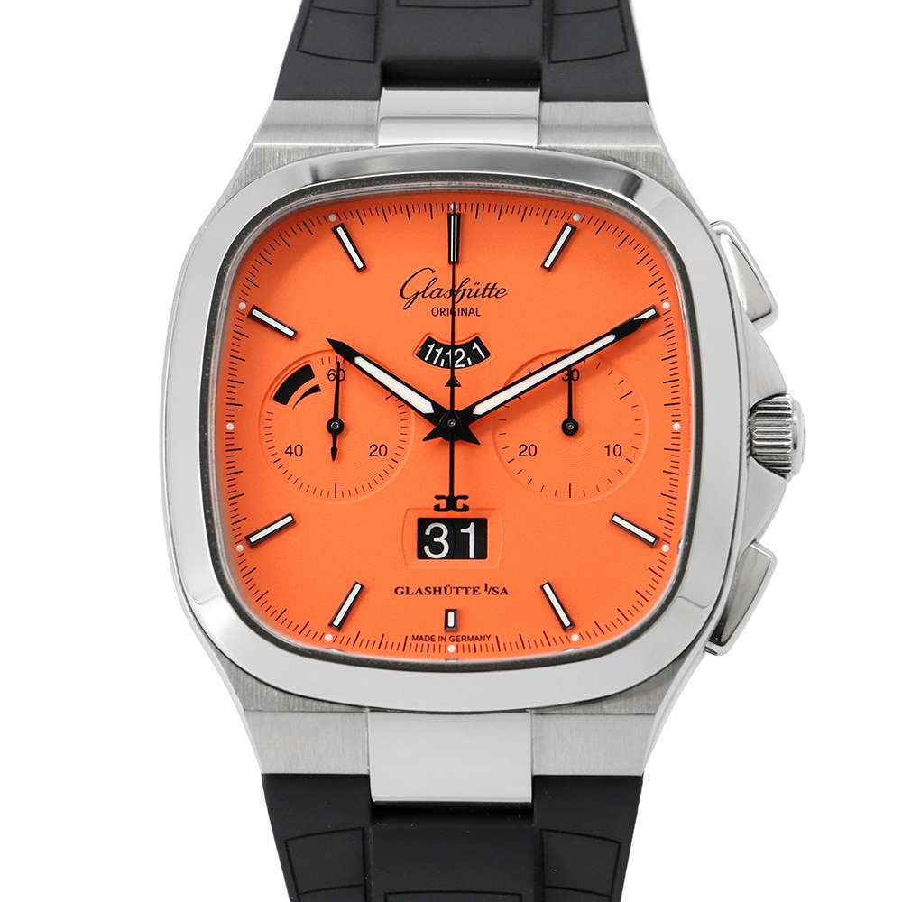 Glashutte Original Seventies Chronograph Panorama Date Limited Edition W40mm×H40mm Stainless Steel Rubber Strap Vibing Orange Dial 1-37-02-11-02-63