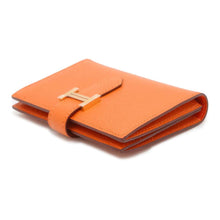 将图像加载到图库查看器中，HERMES Bearn Card Case Orange Chevre Myzore Goatskin
