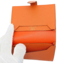 将图像加载到图库查看器中，HERMES Bearn Card Case Orange Chevre Myzore Goatskin
