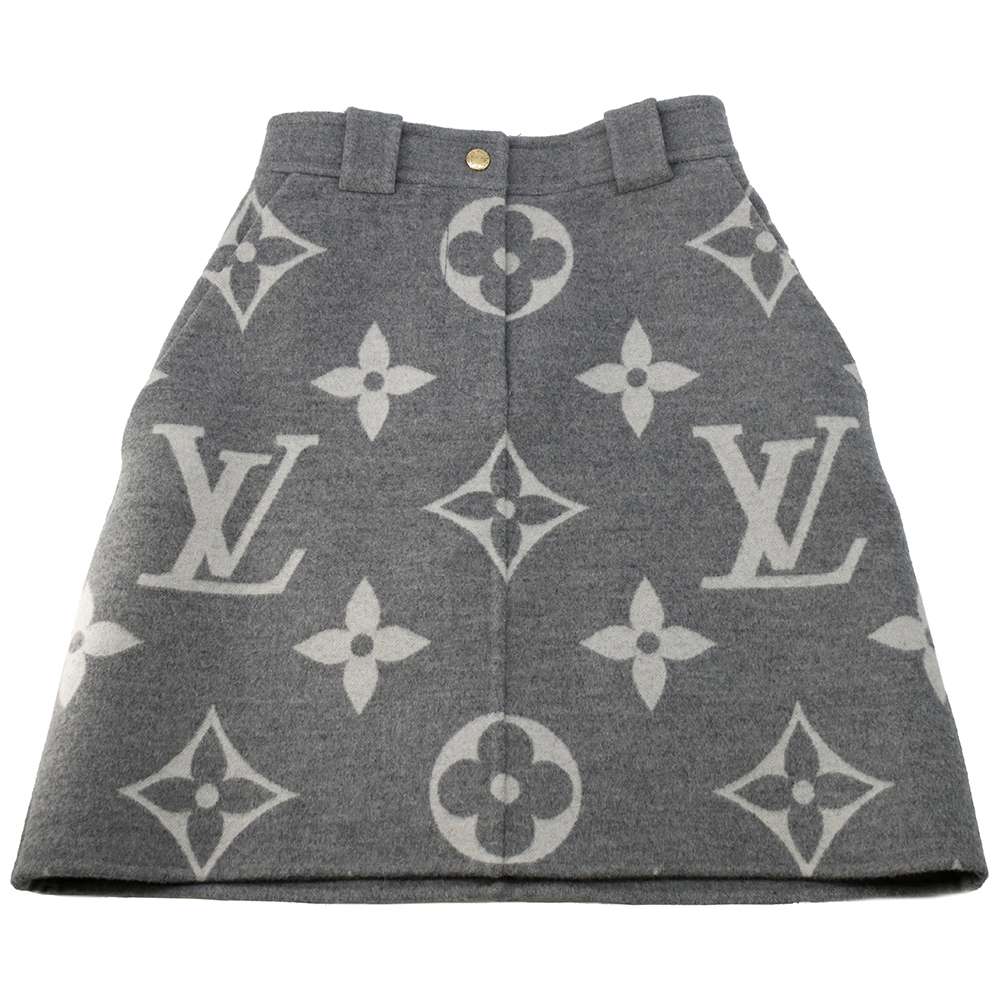 LOUIS VUITTON Monogram Skirt Size 34 Gray RW212W Wool 99% Silk1%