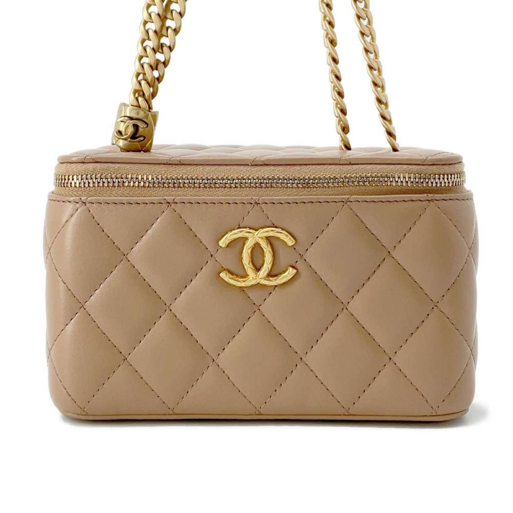 CHANEL Matelasse WChain Vanity Case Beige AP3044 Lambskin