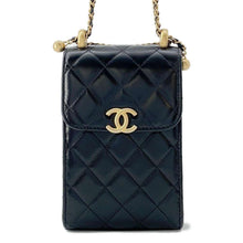 将图像加载到图库查看器中，CHANEL Phone Folder Matelasse ChainShoulder Black AP2291 Shiny Calf Leather
