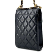 将图像加载到图库查看器中，CHANEL Phone Folder Matelasse ChainShoulder Black AP2291 Shiny Calf Leather
