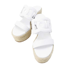 将图像加载到图库查看器中，HERMES Itea Espadrilles Sandals White Leather Raffia Size 36
