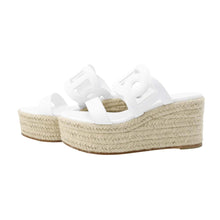 将图像加载到图库查看器中，HERMES Itea Espadrilles Sandals White Leather Raffia Size 36
