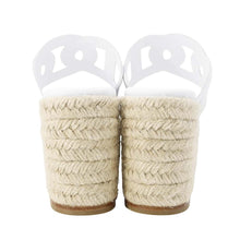 将图像加载到图库查看器中，HERMES Itea Espadrilles Sandals White Leather Raffia Size 36
